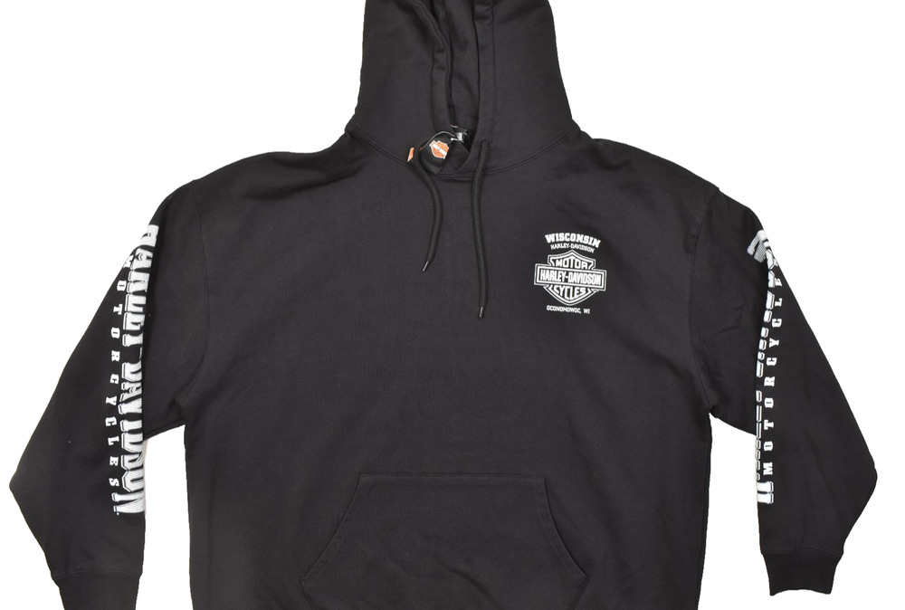 Harley-Davidson Hoodie Men 3XL Black Oconomowoc WI Graphic Sweater Bravado NEW